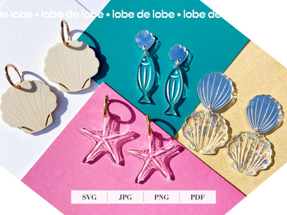 Sea Shell Dangle Laser Engraved Earrings Digital Download