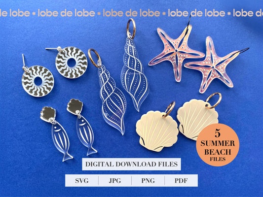 Summer Beach Coastal Bundle Laser Engraved Earrings Digital Download