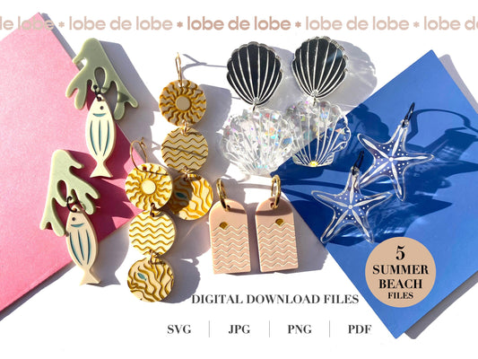 Summer Beach Ocean Bundle Laser Engraved Earrings Digital Download