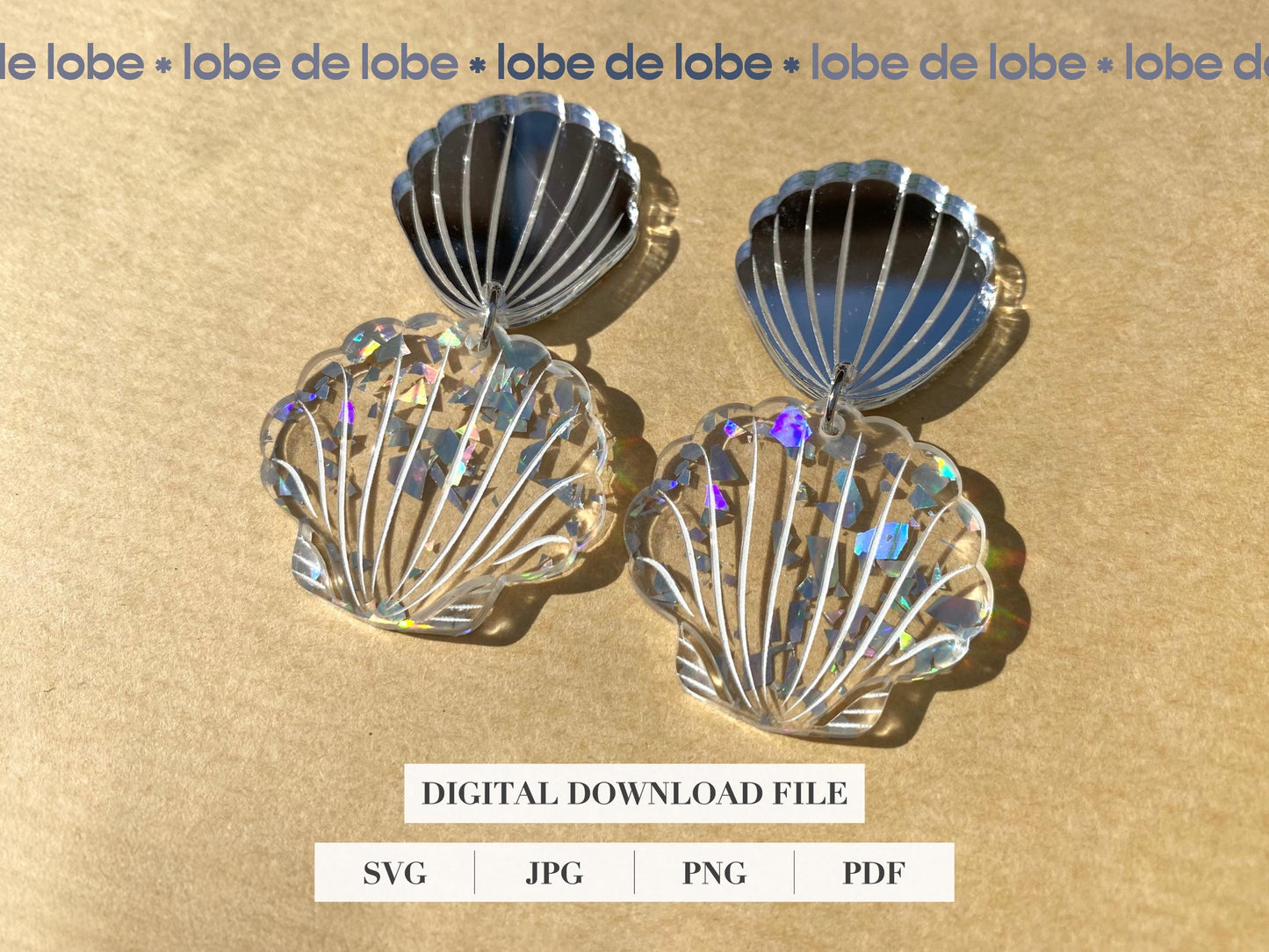Sea Shell Dangle Laser Engraved Earrings Digital Download