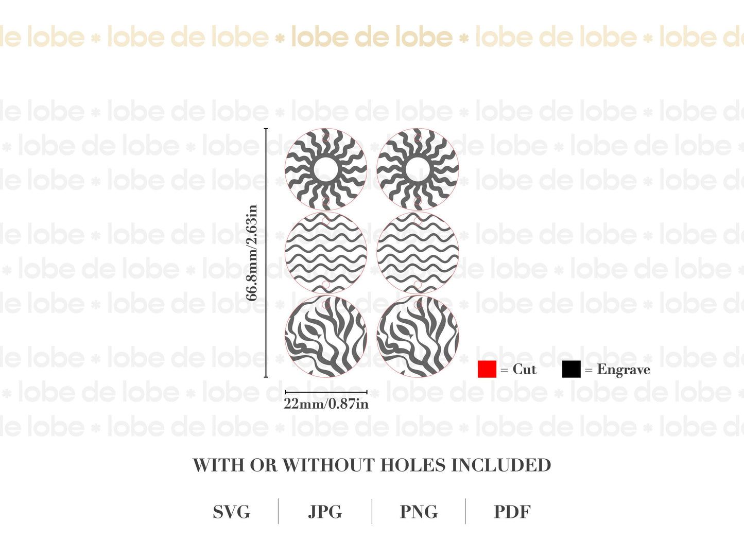 Sun Beach Coral Dangle Laser Engraved Earrings Digital Download