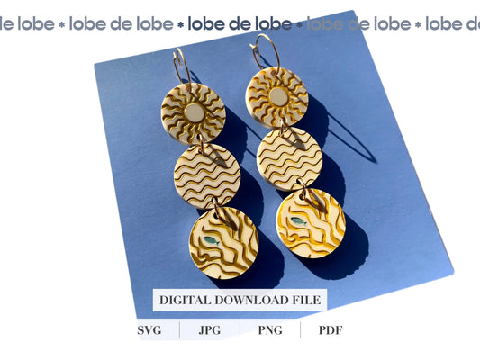 Sun Beach Coral Dangle Laser Engraved Earrings Digital Download