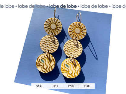 Sun Beach Coral Dangle Laser Engraved Earrings Digital Download
