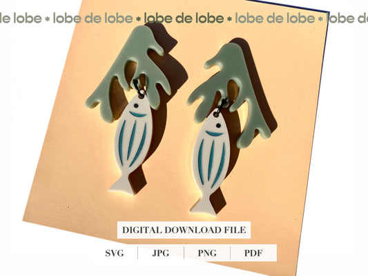 Sardine Fish Coral Laser Engraved Earrings Digital Download