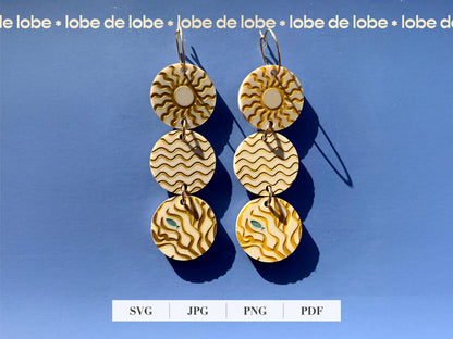 Sun Beach Coral Dangle Laser Engraved Earrings Digital Download