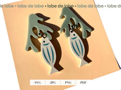 Sardine Fish Coral Laser Engraved Earrings Digital Download